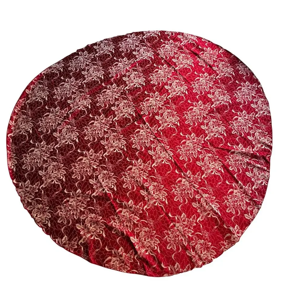Vintage Christmas round tablecloth red & cream brocade reversible traditional